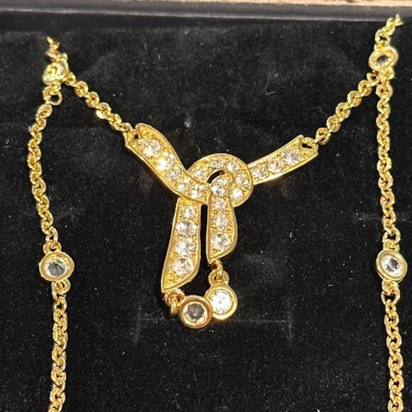 VINTAGE MONET Gold Plated Necklace with Crystals in gift box VINTAGE MONET - Picture 1 of 15